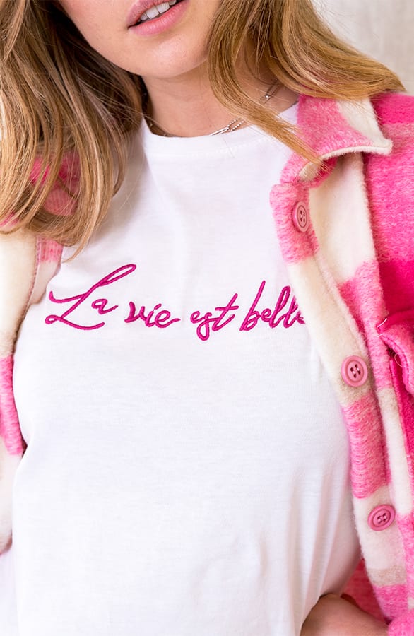 La Vie Est Belle Top Wit Fuchsia – shoparchief, foto 2