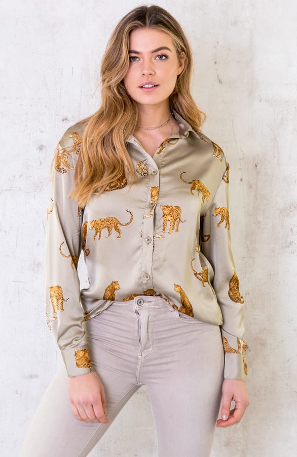Limited Leopard Blouse Silk Olive – shoparchief, foto 1