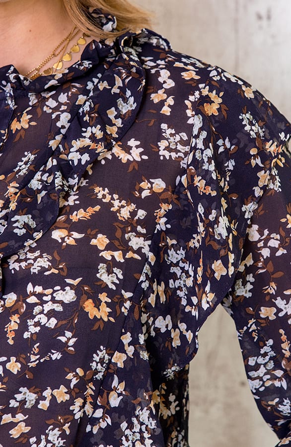 Ruches Bloemen Blouse Marine – shoparchief, foto 4
