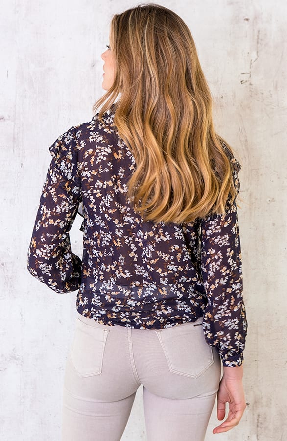 Ruches Bloemen Blouse Marine – shoparchief, foto 5