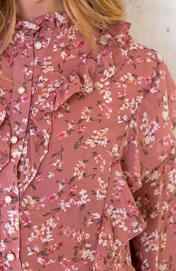 Ruches Bloemen Blouse Oud Roze – shoparchief, foto 4