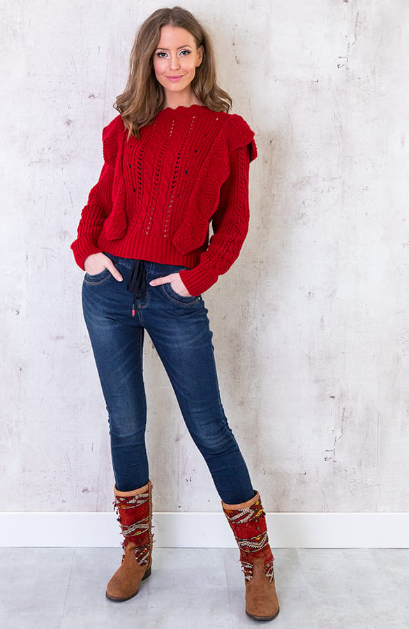 Ruches Trui Gehaakt Robijn Rood – shoparchief, foto 5