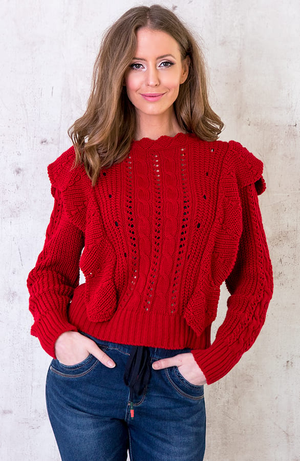 Ruches Trui Gehaakt Robijn Rood – shoparchief, foto 3