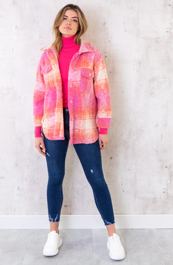 Woven Jacket Geblokt Fuchsia – shoparchief, foto 3