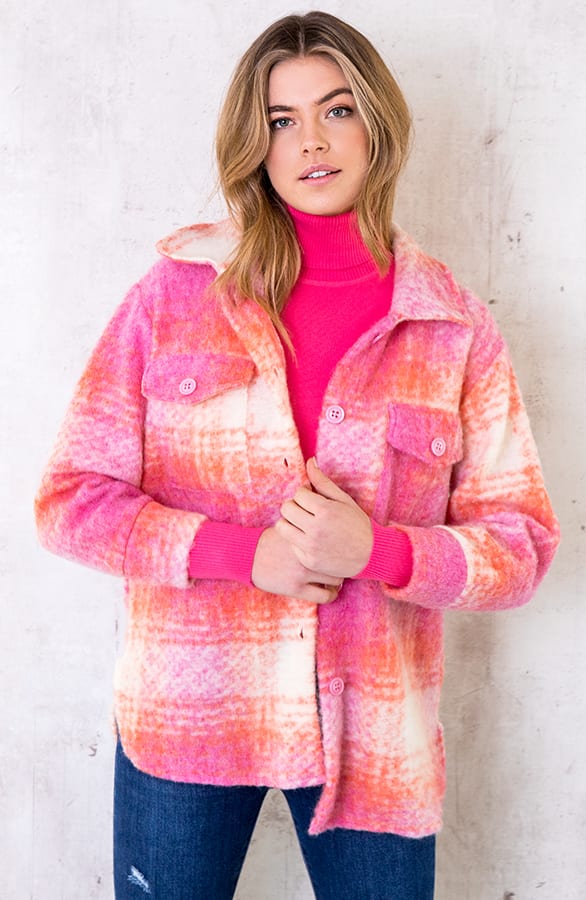 Woven Jacket Geblokt Fuchsia – shoparchief, foto 1