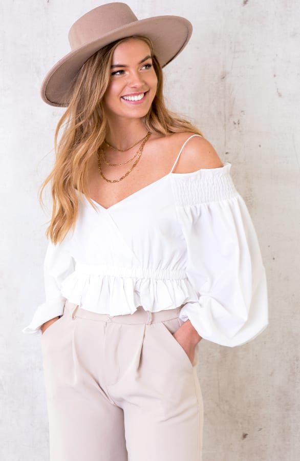 Crop Off Shoulder Blouse Ecru – shoparchief, foto 2