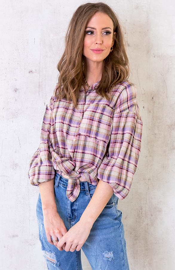 Geblokte Blouse Dames Roze – shoparchief, foto 2