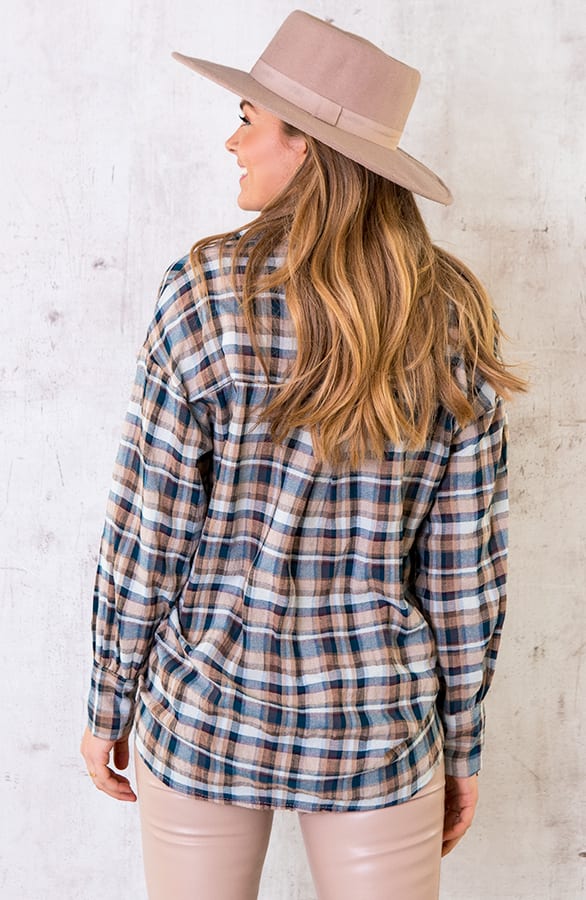 Geblokte Blouse Dames Taupe – shoparchief, foto 3
