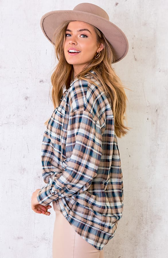 Geblokte Blouse Dames Taupe – shoparchief, foto 2
