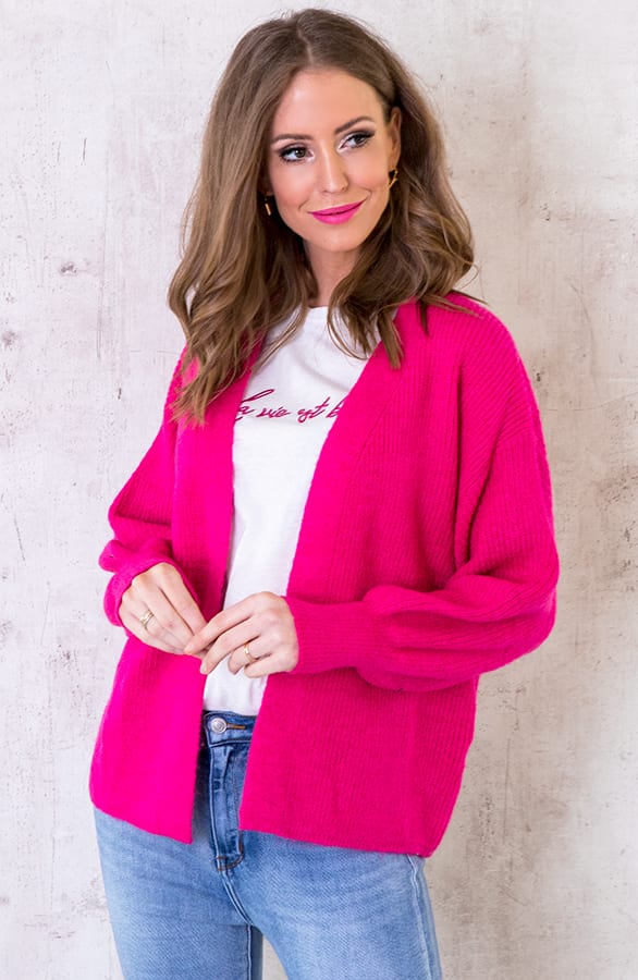 Gebreid Vest Kort Fuchsia – shoparchief, foto 1
