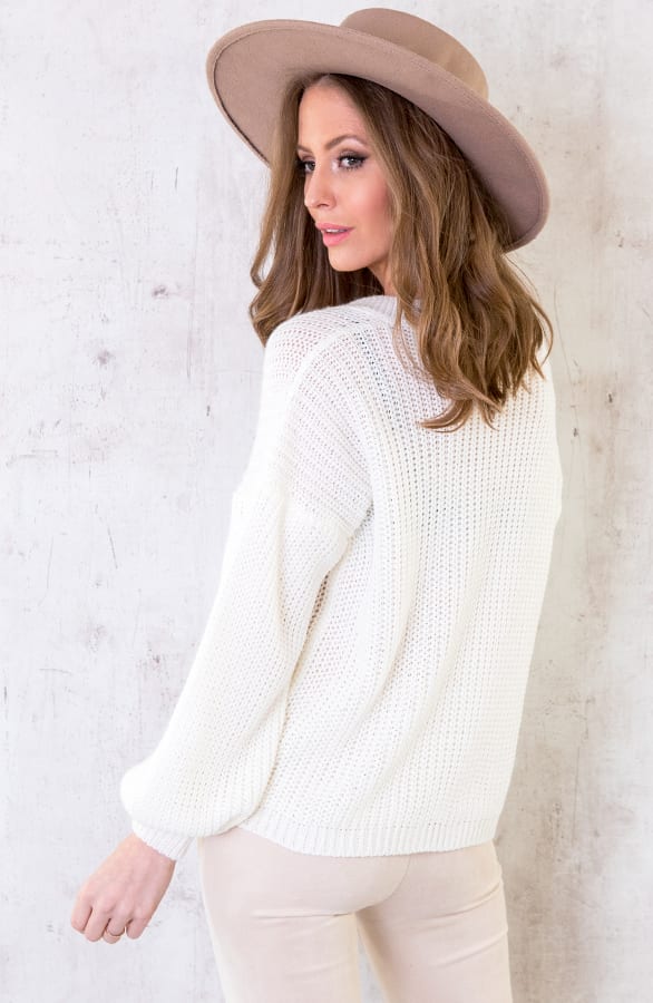 Gestrickter Pullover mit V-Ausschnitt Weiß, Shoparchiv, Foto 7