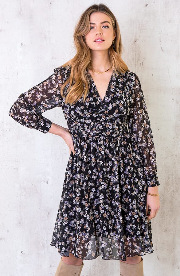 Jurk Met Bloemen Dames Zwart – shoparchief, foto 1