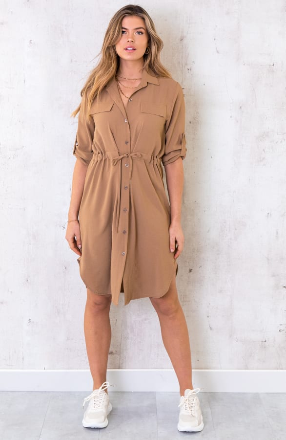 Knopen Jurk Camel – shoparchief, foto 3