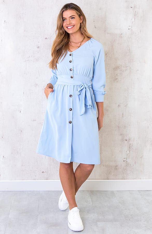 Knopen Jurk Met Ceintuur Blauw – shoparchief, foto 2