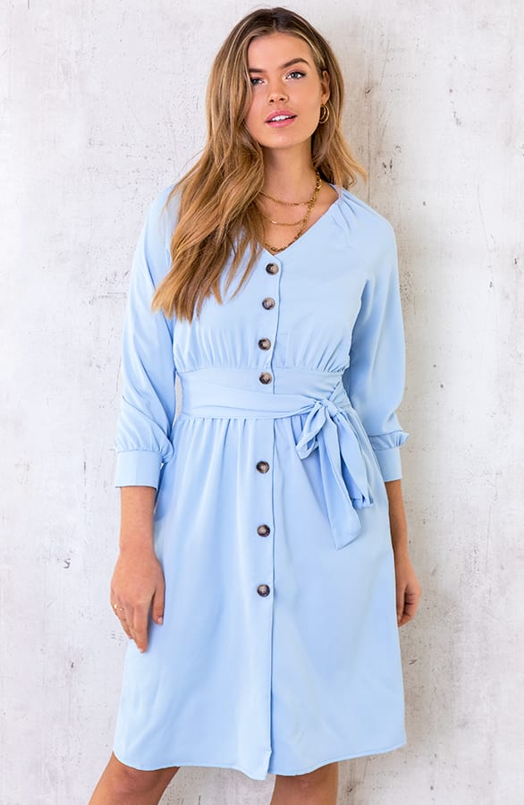 Knopen Jurk Met Ceintuur Blauw – shoparchief, foto 1