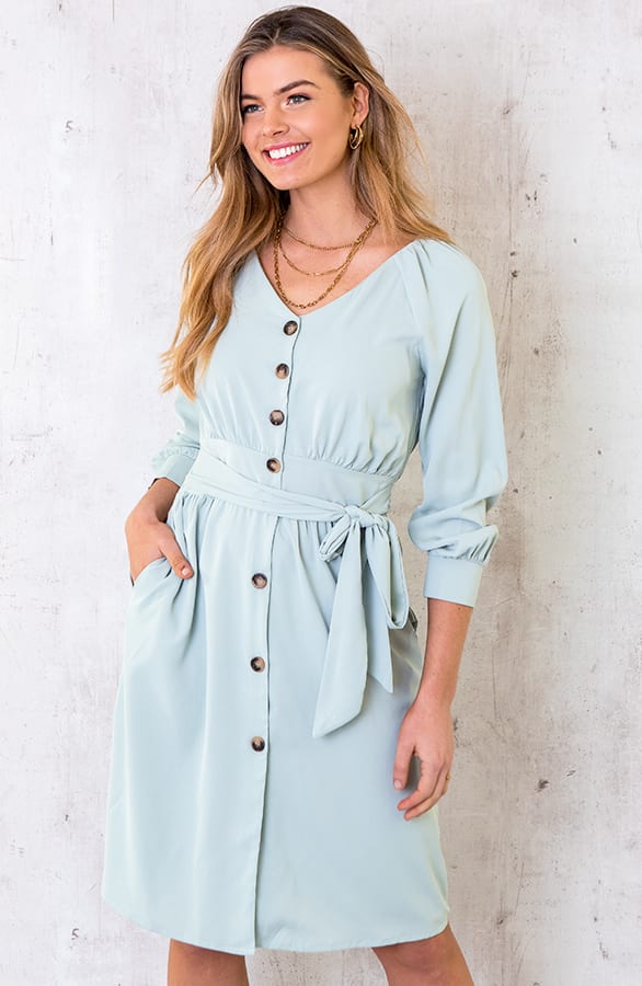 Knopen Jurk Met Ceintuur Mint – shoparchief, foto 1