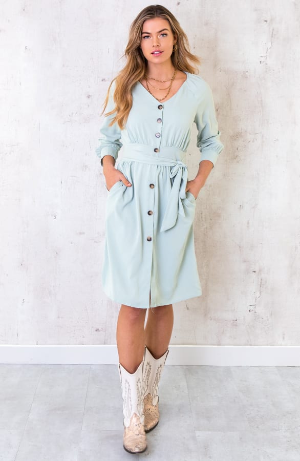 Knopen Jurk Met Ceintuur Mint – shoparchief, foto 2