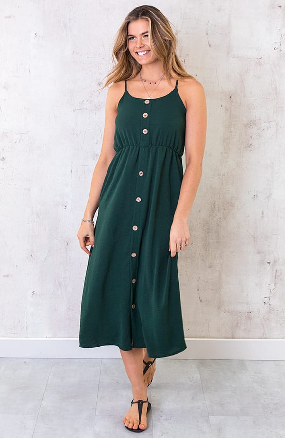 Midi Jurk Knopen Santorini Smaragd – shoparchief, foto 1