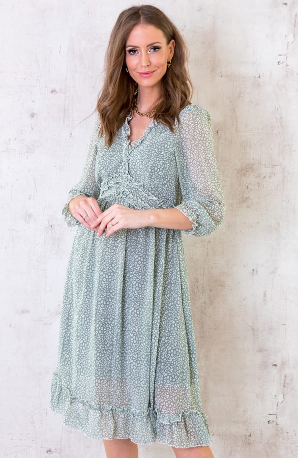 Midi Jurk Met Panterprint Mint – shoparchief, foto 2
