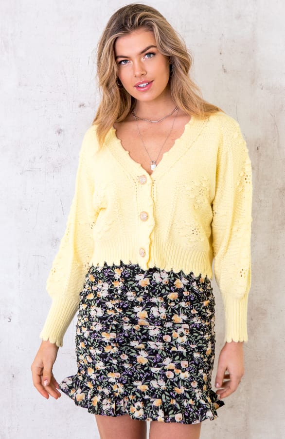 Pompon Knopen Vest Geel – shoparchief, foto 1
