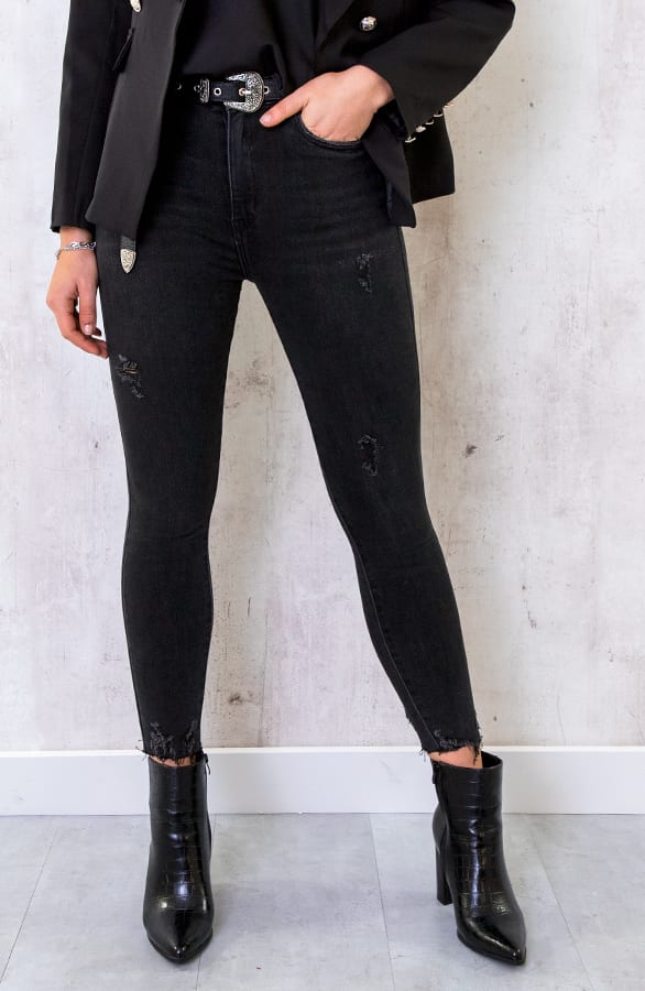 Skinny High Waisted Jeans Dark Grey – shoparchief, foto 1