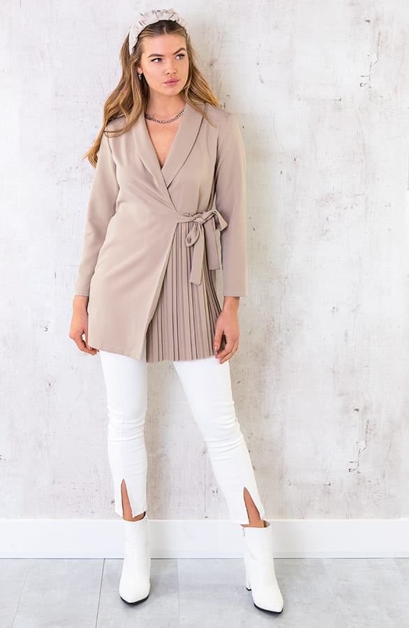 Blazer Dress Met Plooien Beige – shoparchief, foto 2