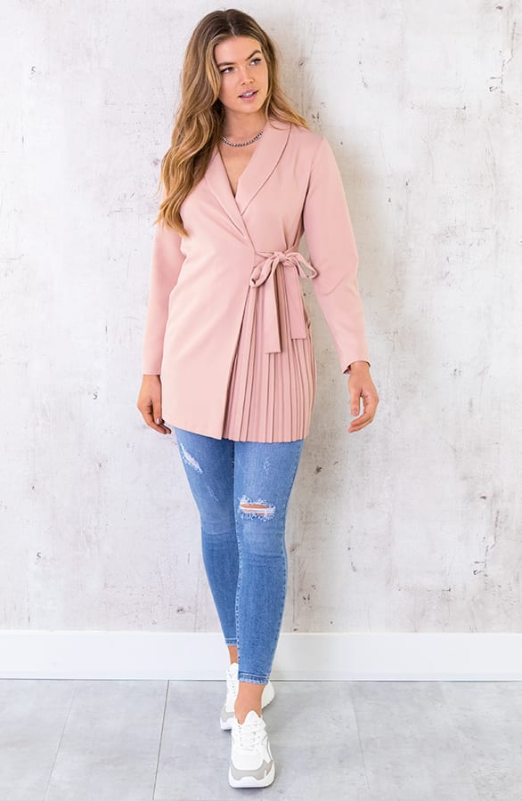 Blazer Dress Met Plooien Roze – shoparchief, foto 3