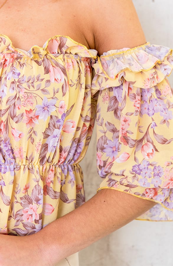 Crop Off Shoulder Top Floral Geel – shoparchief, foto 4
