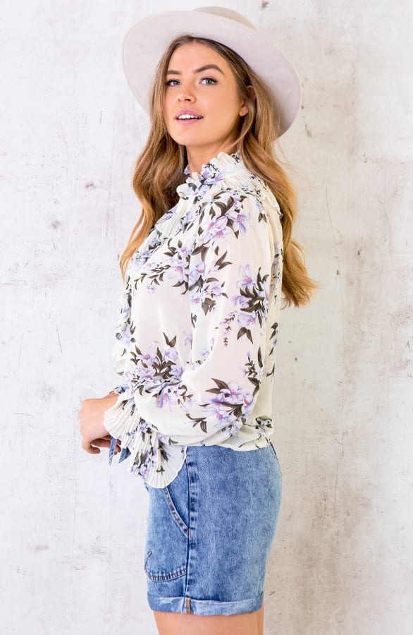 Floral Print Ruches Blouse – shoparchief, foto 4