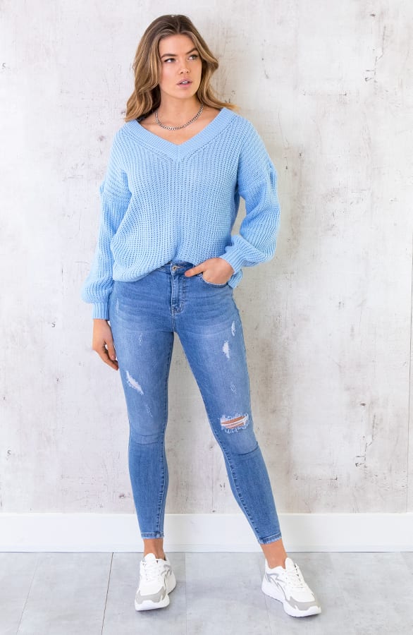 Gebreide Trui Met V-hals Pastel Blauw – shoparchief, foto 2
