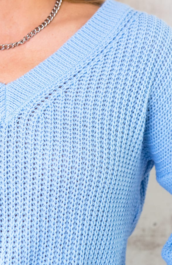 Gebreide Trui Met V-hals Pastel Blauw – shoparchief, foto 5