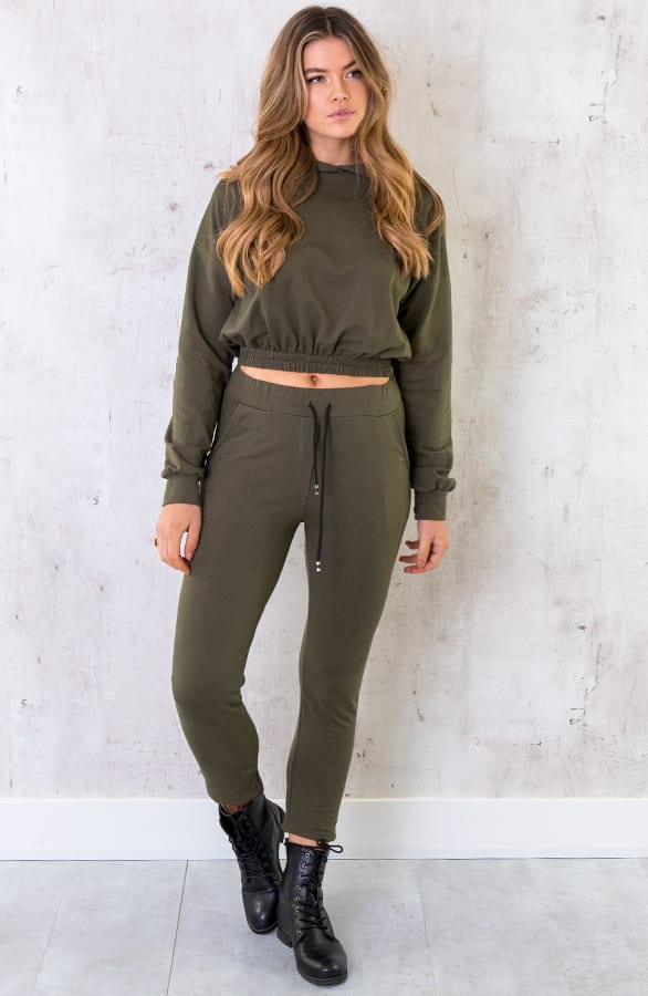 Jogging Cropped Hoodie Legergroen – shoparchief, foto 3