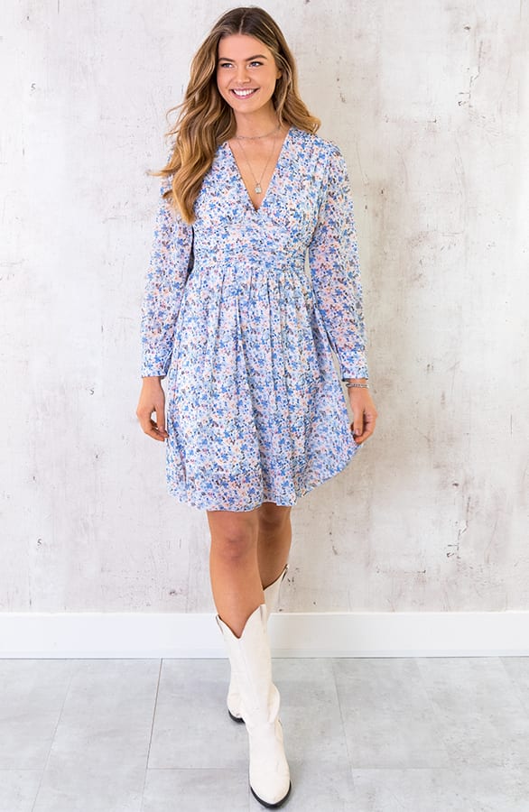 Jurk Met Bloemen Dames Blauw – shoparchief, foto 2
