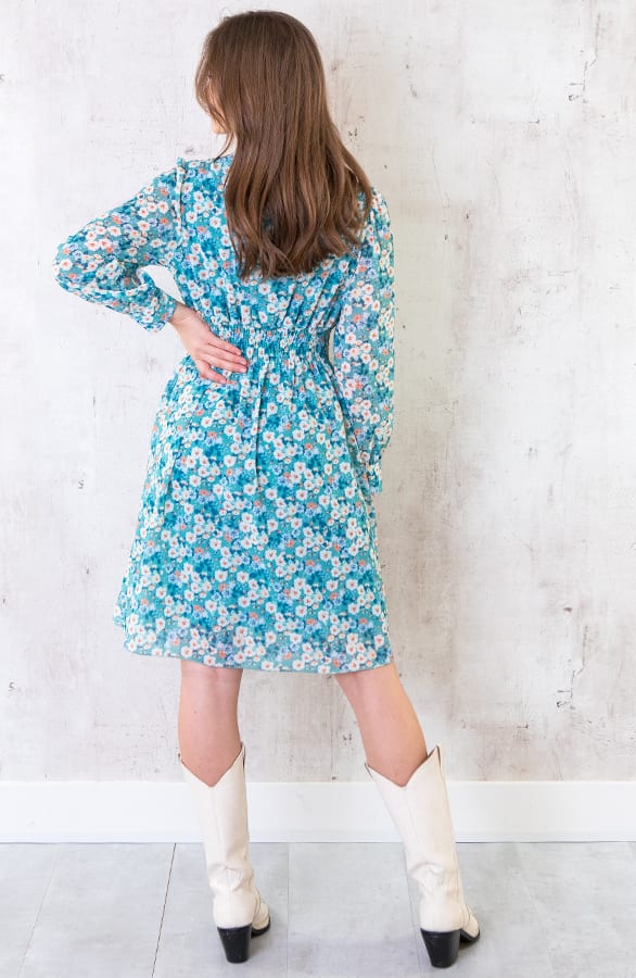 Jurk Met Bloemen Dames Turquoise – shoparchief, foto 3