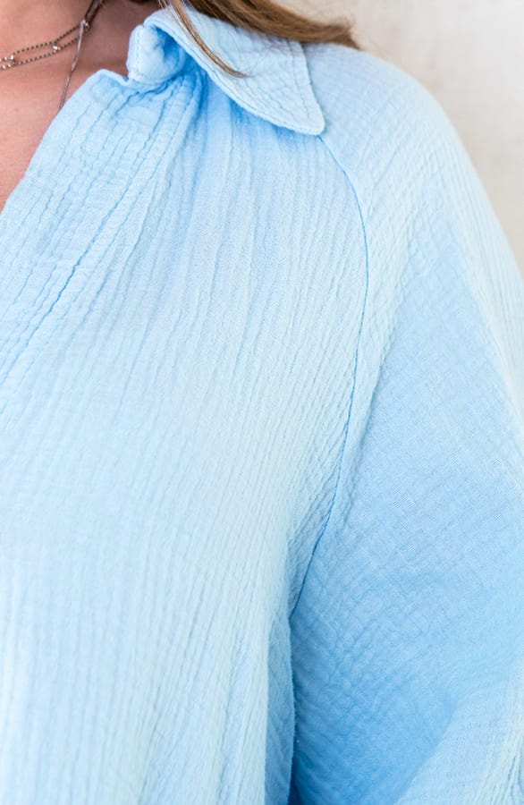 Katoenen Oversized Blouse Babyblauw – shoparchief, foto 7