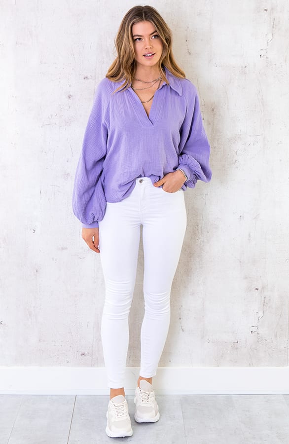 Katoenen Oversized Blouse Lila – shoparchief, foto 3