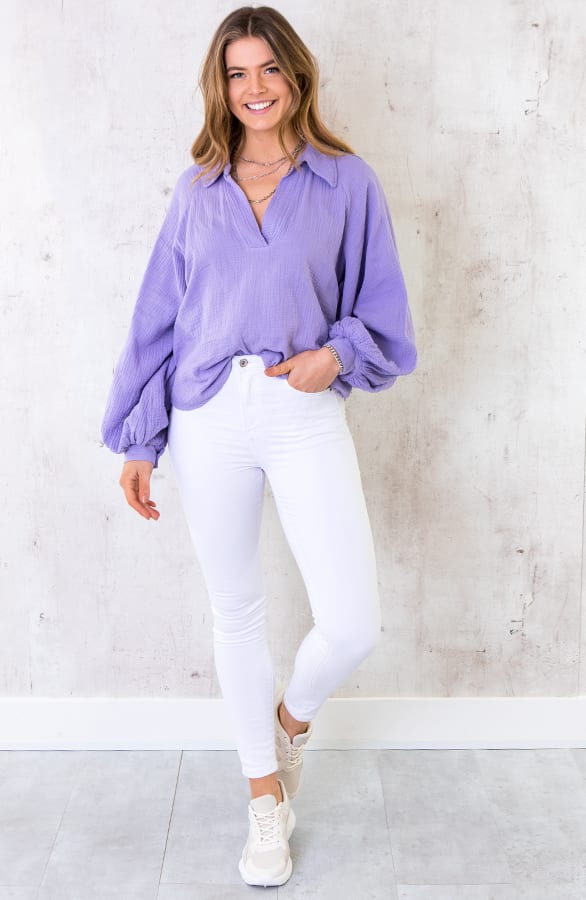 Katoenen Oversized Blouse Lila – shoparchief, foto 2