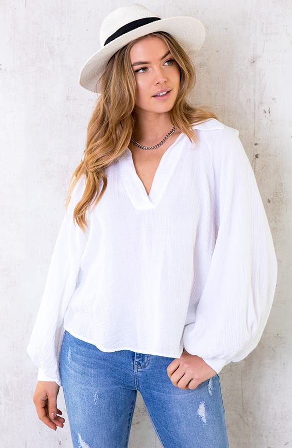 Katoenen Oversized Blouse Offwhite – shoparchief, foto 3