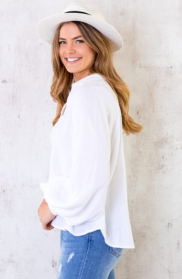 Katoenen Oversized Blouse Offwhite – shoparchief, foto 5