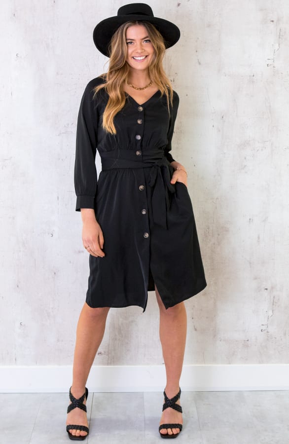 Knopen Jurk Met Ceintuur Zwart – shoparchief, foto 2
