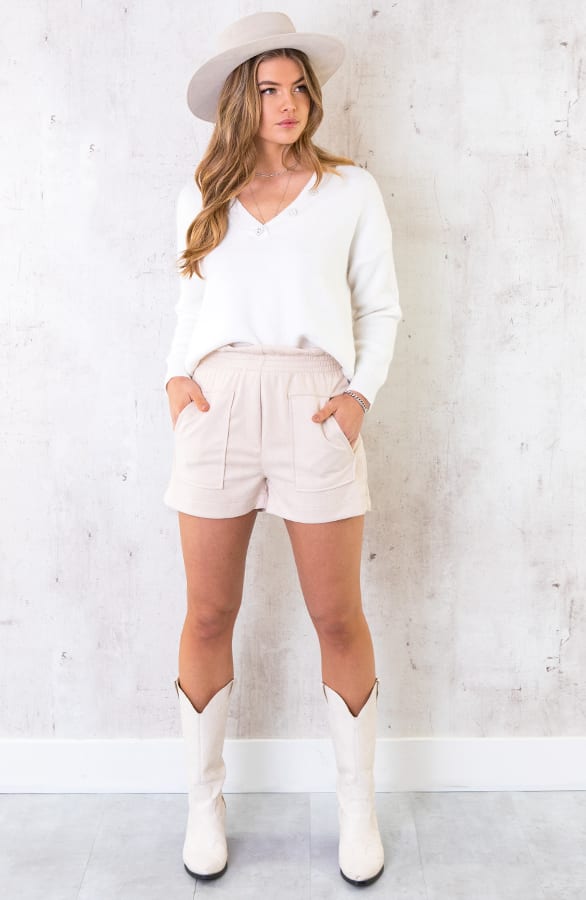 Knopen Trui Met V-hals Beige – shoparchief, foto 6