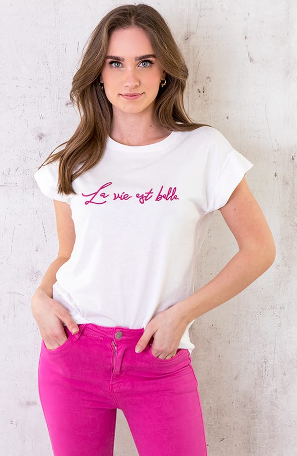 La Vie Est Belle Top Wit Fuchsia – shoparchief, foto 4