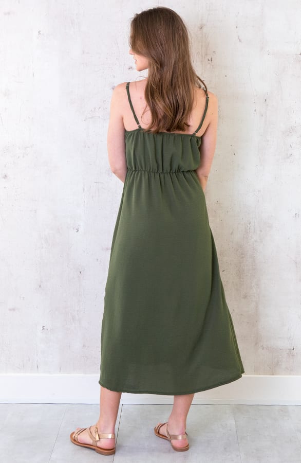 Midi Jurk Knopen Santorini Legergroen – shoparchief, foto 7