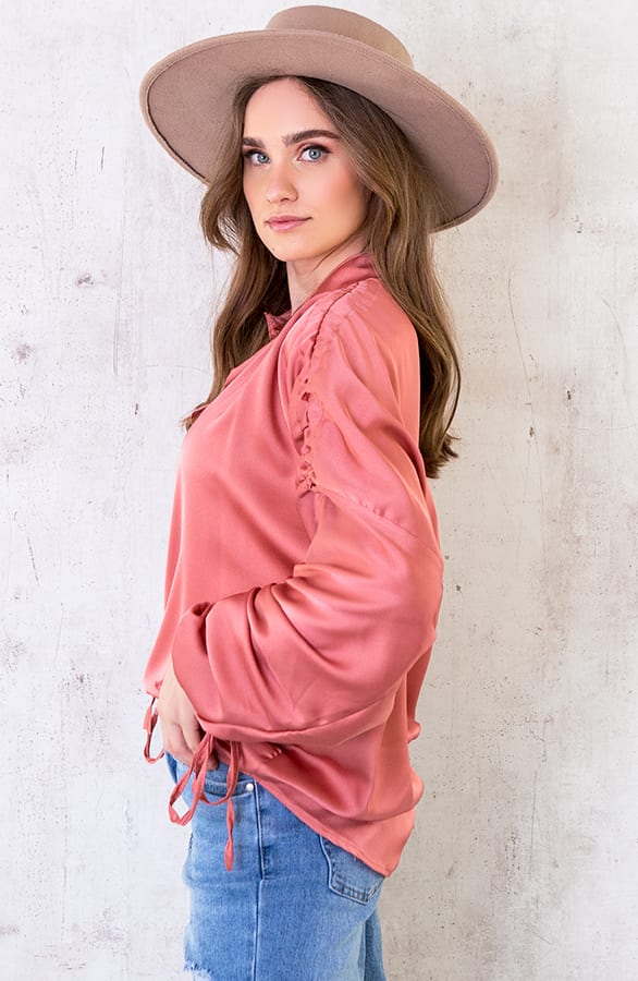 Oversized Silk Lace Blouse Dust Roze – shoparchief, foto 4