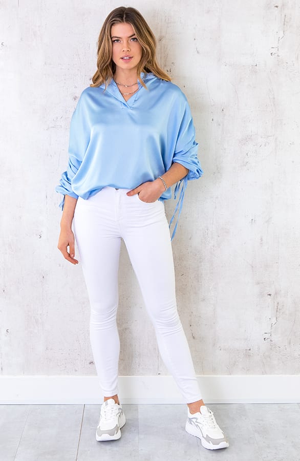 Oversized Silk Lace Blouse Jeansblauw – shoparchief, foto 2