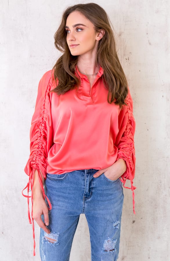 Oversized Silk Lace Blouse Koraal – shoparchief, foto 6