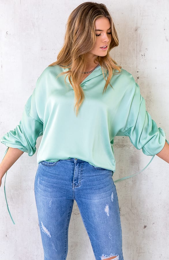 Oversized Silk Lace Blouse Mint – shoparchief, foto 2