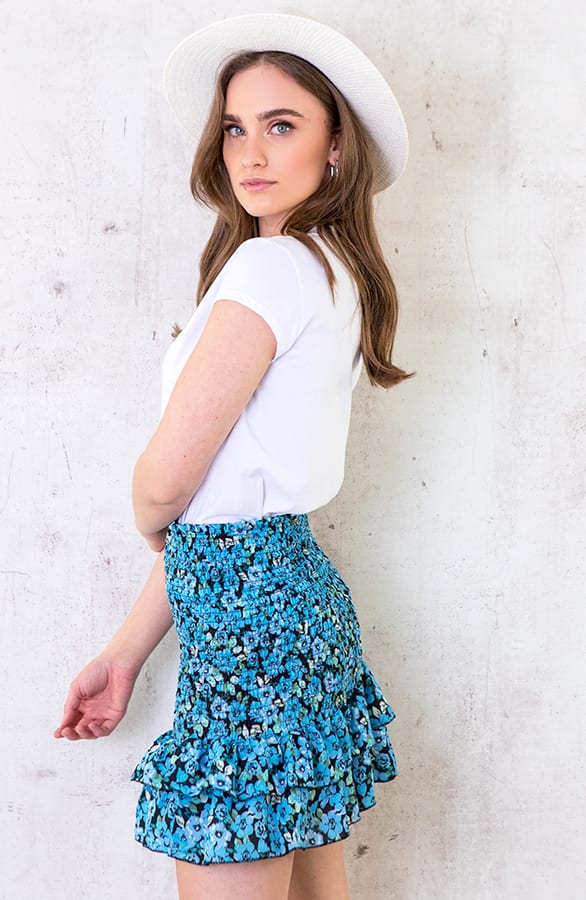 Smocked Bloemenprint Rok Blauw – shoparchief, foto 4