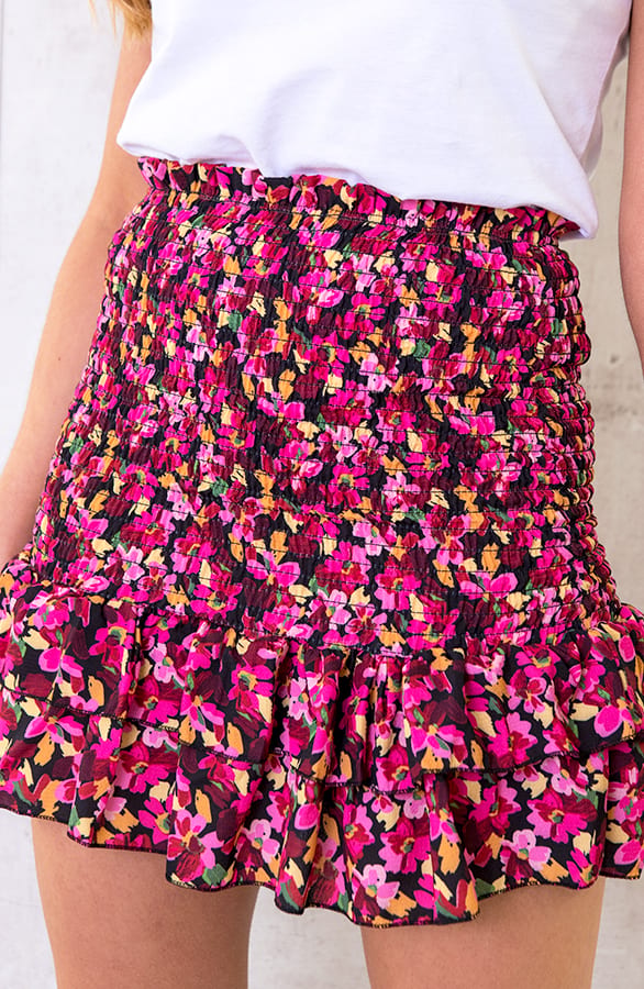 Smocked Bloemenprint Rok Roze – shoparchief, foto 1