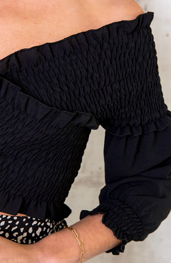 Overslag Crop Top Smocked Zwart – shoparchief, foto 4